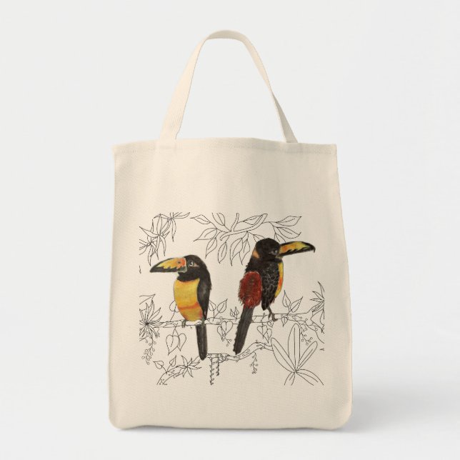Tote Bag Toucans sur une Fourre-tout d'épicerie (Devant)