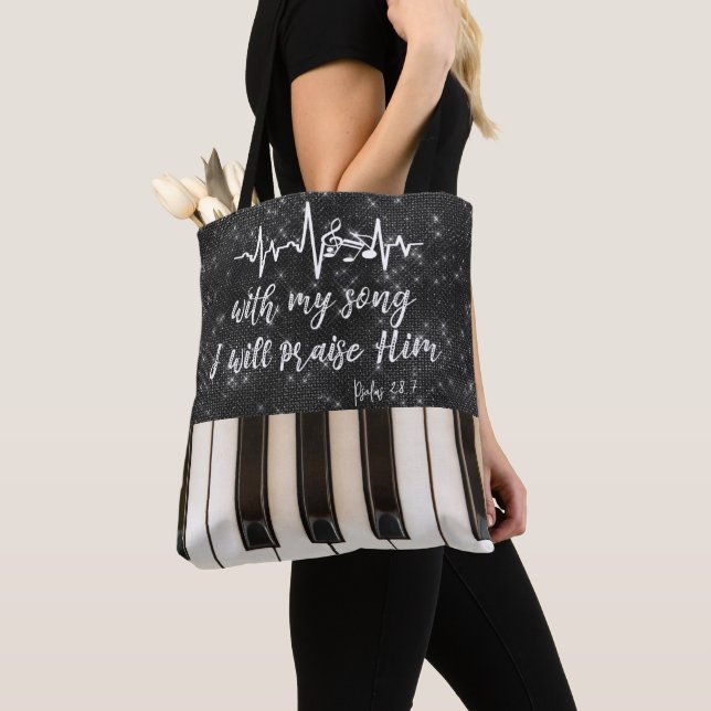 Tote Bag Touches de piano avec citation d'écriture (De près)