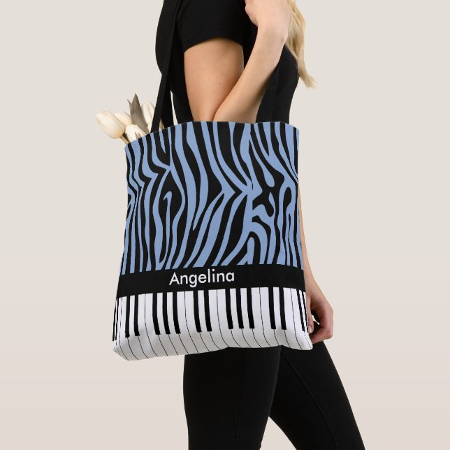 Tote Bag Touches de piano Sky Blue et noir Zebra Print (De près)