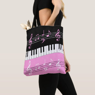 Tote Bag Touches et notes de piano noir et blanc élégant