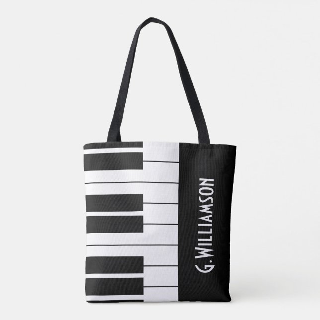 Tote Bag Touches musicales de piano| Ajouter votre nom (Dos)
