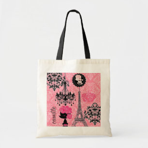 Tote Bag Tour Eiffel, chiot et damassé Girly français
