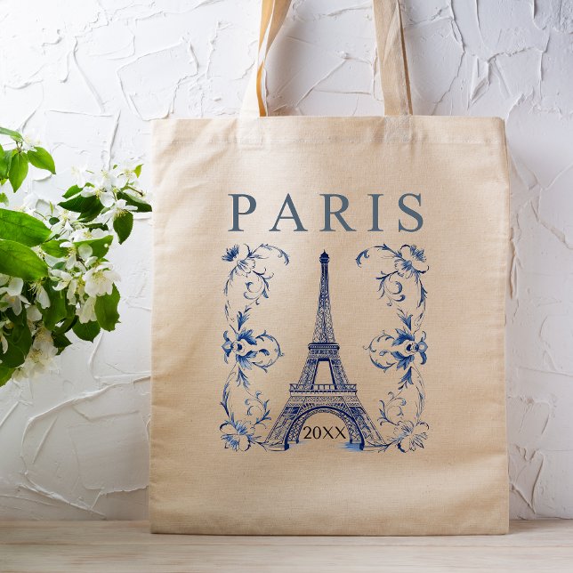 Tote Bag Tour Eiffel de Paris Bleu de Delft (Créateur téléchargé)