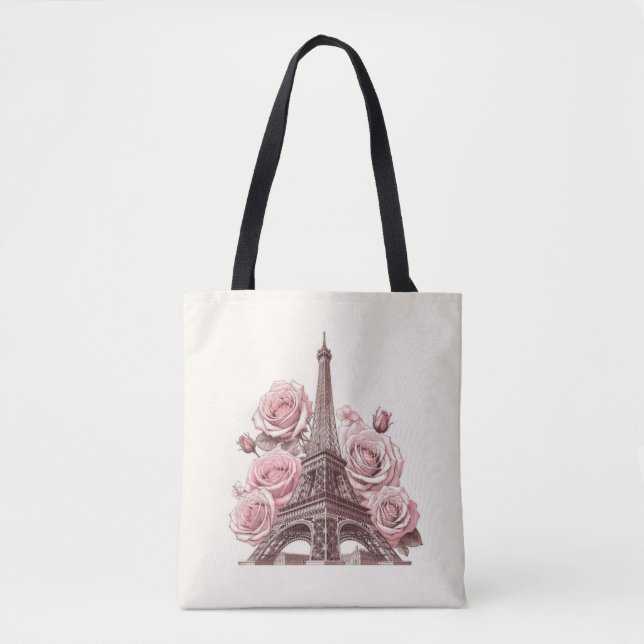 Tote Bag Tour Eiffel de Paris & Roses roses (Devant)