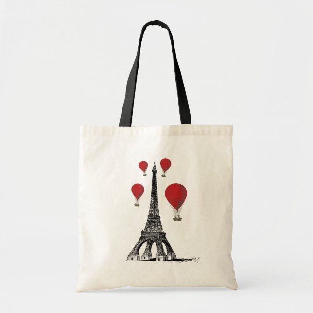 Tote Bag Tour Eiffel et Ballons rouges à air chaud (Devant)