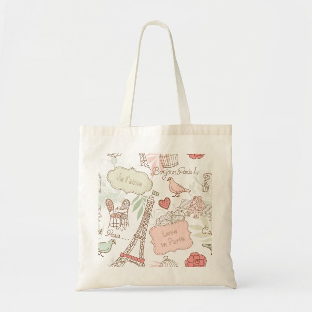 Tote Bag Tour Eiffel floral rose de Paris (Devant)