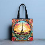 Tote Bag Tour Eiffel Paris Paris Floral<br><div class="desc">Le Sac fourre-tout Floral Paris France présente un coucher de soleil de style Art déco parisien avec la Tour Eiffel dans un cadre fleuri et audacieux. Créé par Evco Studio www.zazzle.com/store/evcostudio</div>