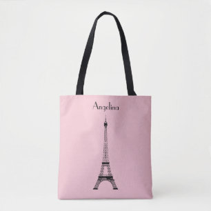 Tote Bag Tour Eiffel Paris rose noir