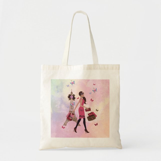 Tote Bag Tour Eiffel rose mignon de Paris de fille (Devant)