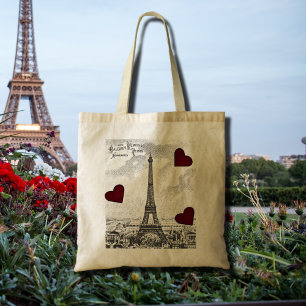Tote Bag Tour Eiffel vintage - Coeurs rouges