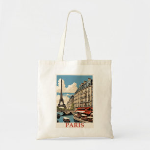 Tote Bag Tour Eiffel vintage Paris France Seine Café