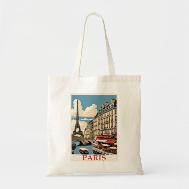 Tote Bag Tour Eiffel vintage Paris France Seine Café (Devant)