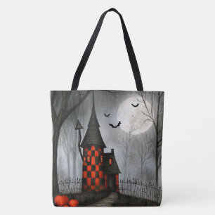 Tote Bag Tour Halloween en damier gothique