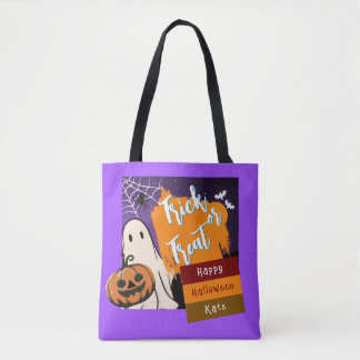 Tote Bag tour ou traitement, nom, halloween orange Citrouil