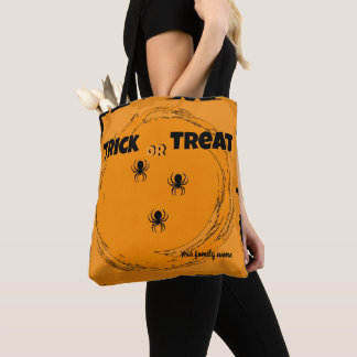 Tote Bag tour ou traitement, nom, orange halloween
