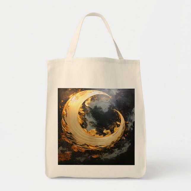 Tote Bag Tourbillon Abstrait Or Noir Lune Moderne (Devant)