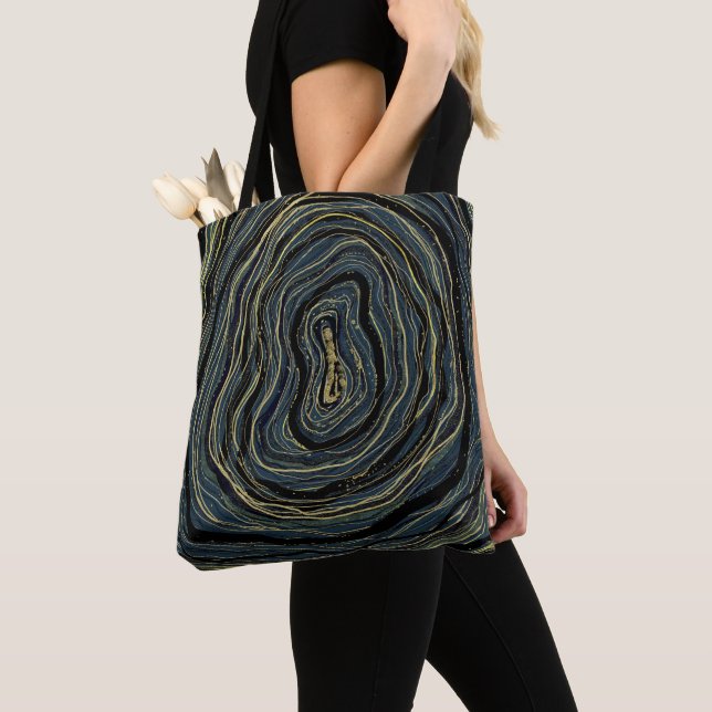 Tote Bag Tourbillon Doré Bleu Art Glam (De près)
