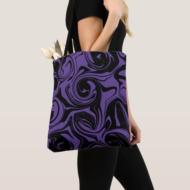 Tote Bag Tourbillon en marbre rouge et noir (De près)