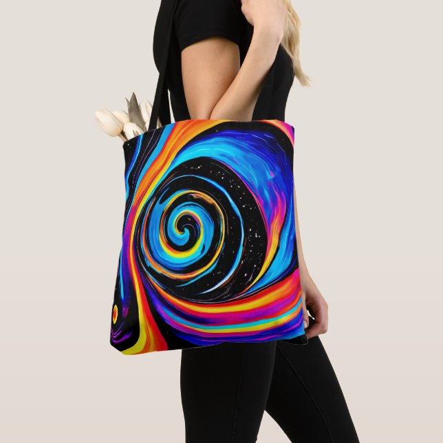 Tote Bag Tourbillon Vortex Cosmique en Teintes Néon (De près)