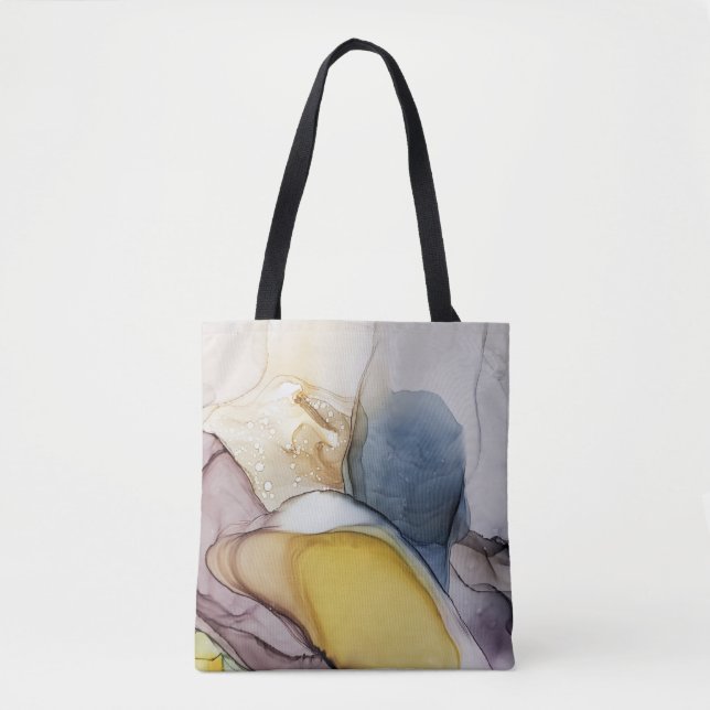 Tote Bag Tourbillons d'encre d'alcool, teinte jaune, abstra (Devant)