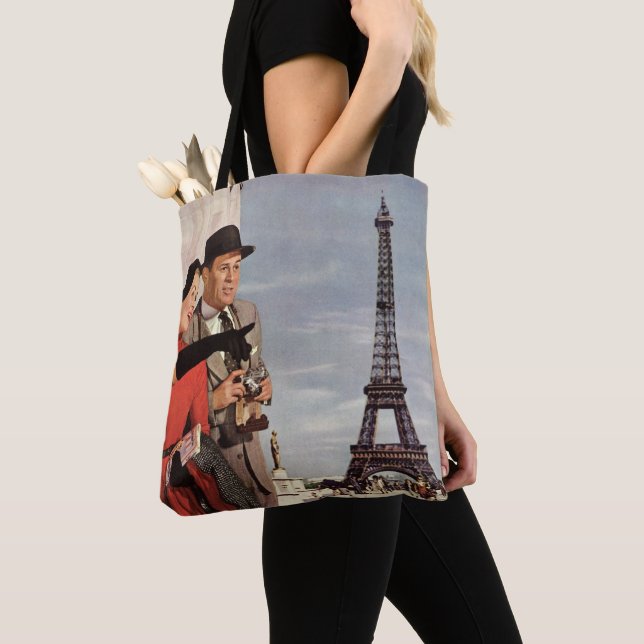 Tote Bag Touristes vintage à la Tour Eiffel, Vacances à Par (De près)
