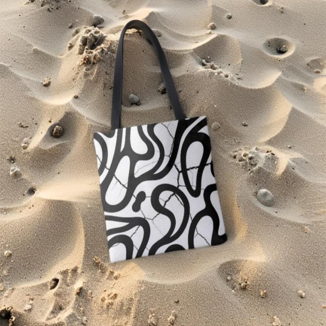 Tote Bag Tournes noires Abstraites sur texture blanche craq (Créateur téléchargé)