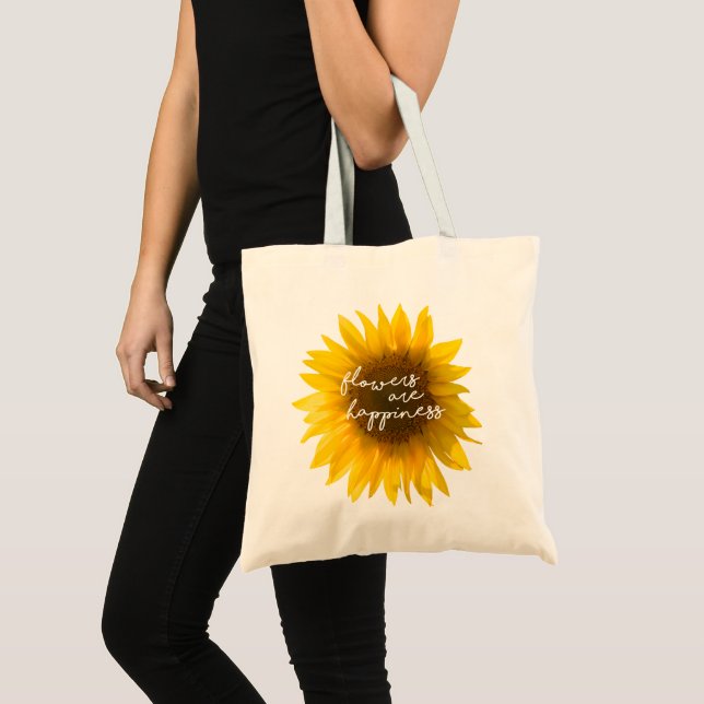 Tote Bag Tournesol citation "Les fleurs sont du bonheur" (Devant (produit))