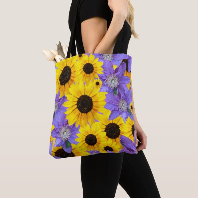 Tote Bag Tournesol coloré Jaune & Purple Motif Floral (De près)