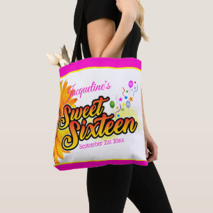 Tote Bag Tournesol et ballons rose sur Sweet sixteen blanc