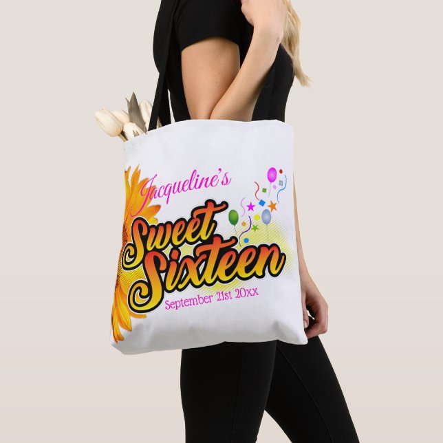 Tote Bag Tournesol et ballons sur le Sweet sixteen blanc (De près)