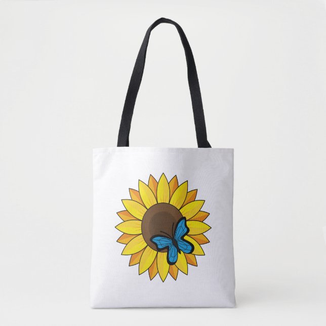 Tote Bag Tournesol et papillon bleu (Devant)