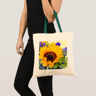Tote Bag Tournesol et Statice Bleue