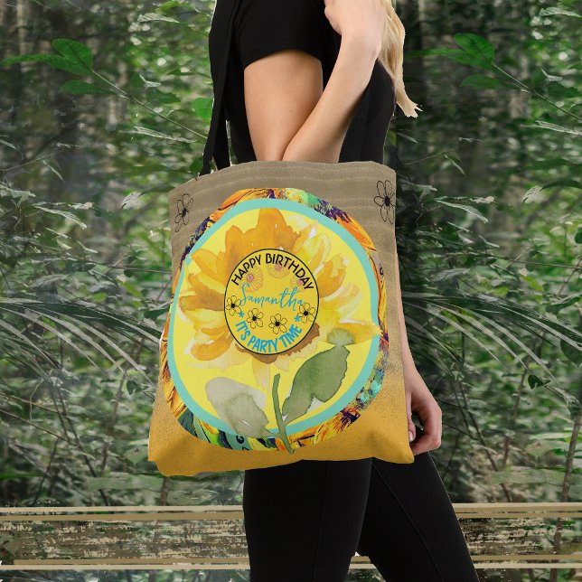Tote Bag Tournesol Fille Anniversaire Jaune Noir (Sunflower Birthday Girl Yellow Black Tote Bag)