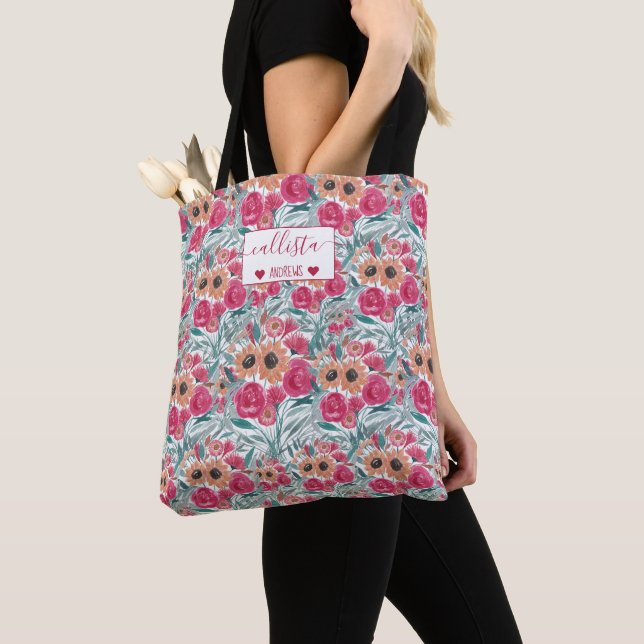 Tote Bag Tournesol Fleur sauvage aquarelle motif floral (De près)