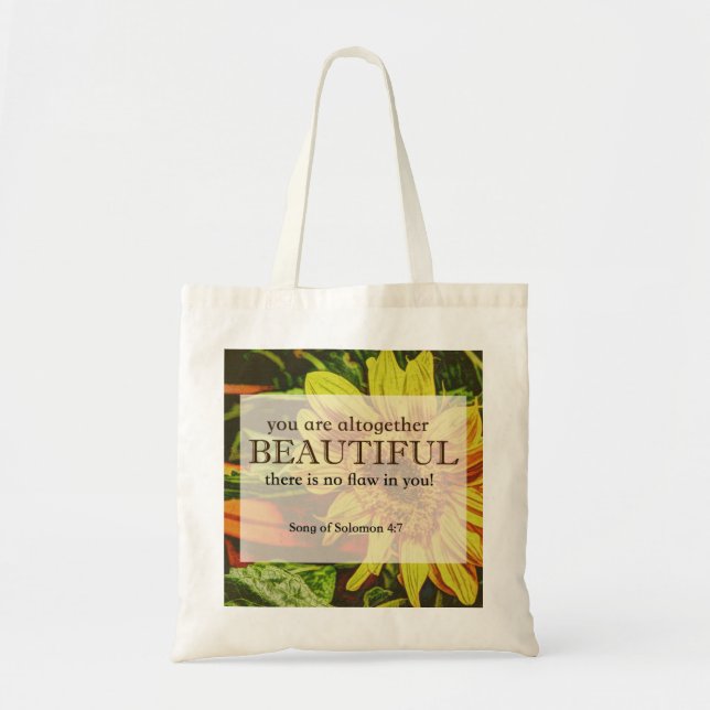 Tote Bag Tournesol Fourre-tout avec le vers de bible (Devant)