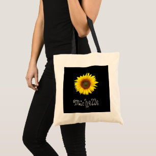 Tote Bag Tournesol Jaune Cute Florale Noir Personnalisé À