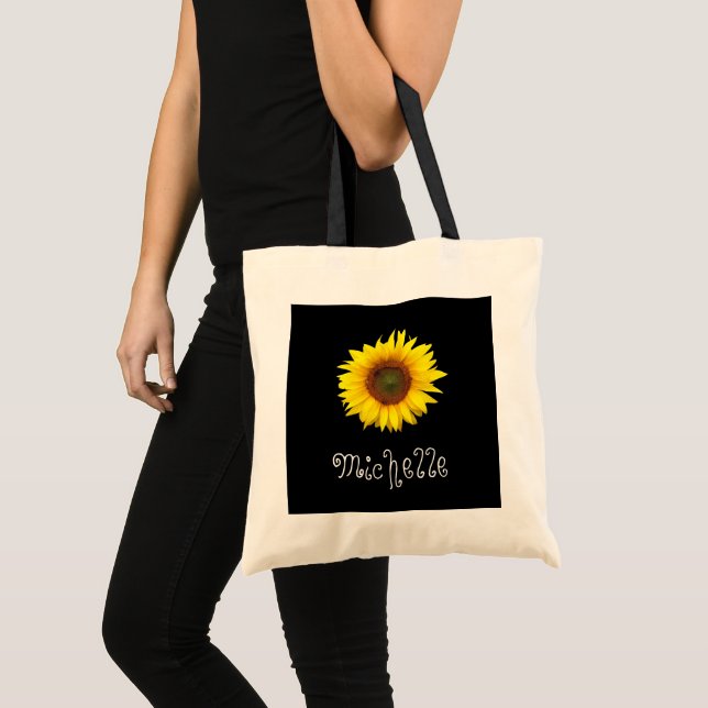 Tote Bag Tournesol Jaune Cute Florale Noir Personnalisé À (Devant (produit))