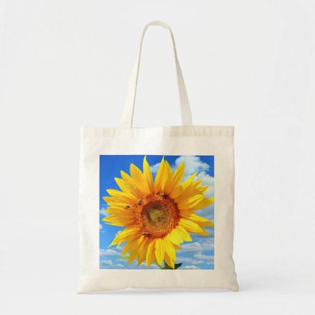 Tote Bag Tournesol jaune et abeilles sur le ciel bleu - Jou (Devant)