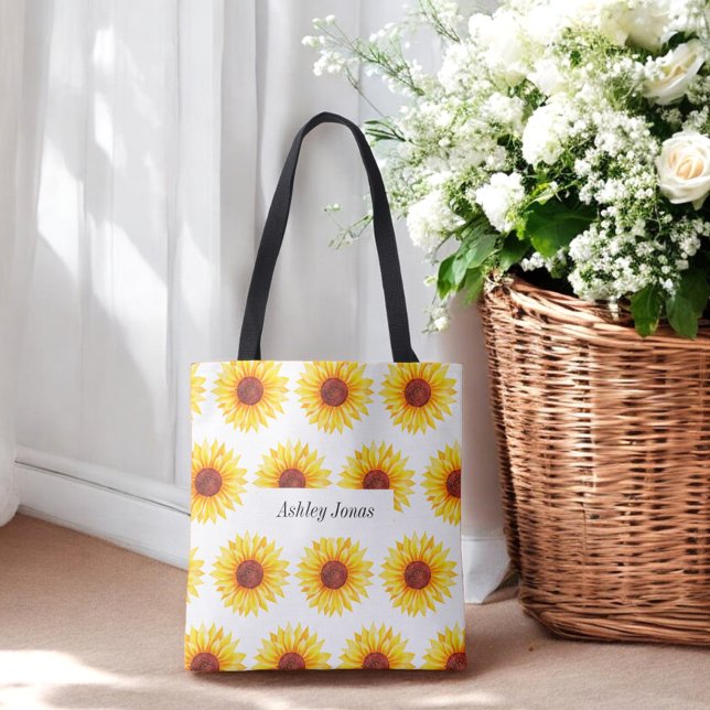 Tote Bag Tournesol jaune Floral blanc (Créateur téléchargé)