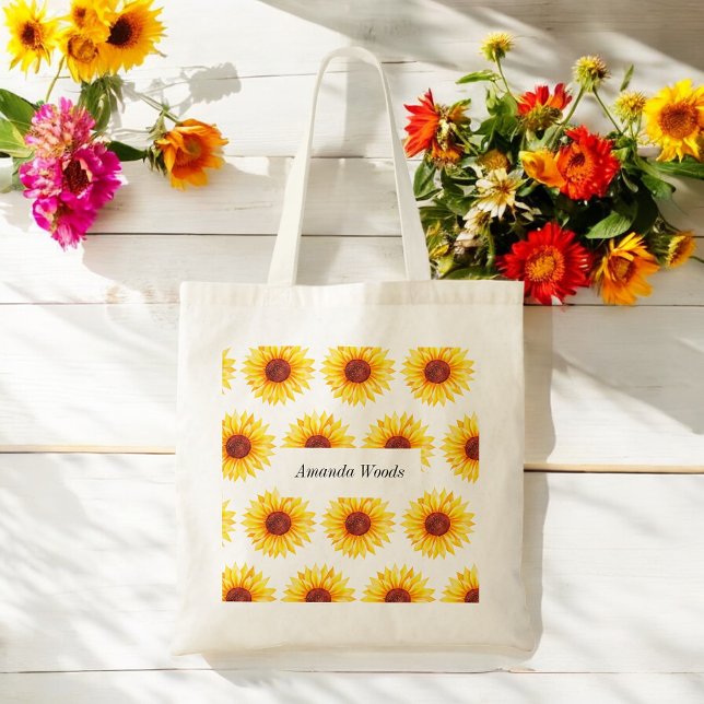 Tote Bag Tournesol jaune Floral blanc (Créateur téléchargé)