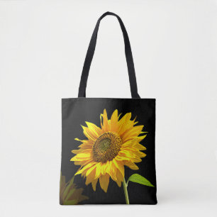 Tote Bag Tournesol lumineux sur l'arrière - plan noir