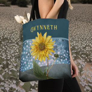 Tote Bag Tournesol magique avec Monogramme ciel étoilé Turq