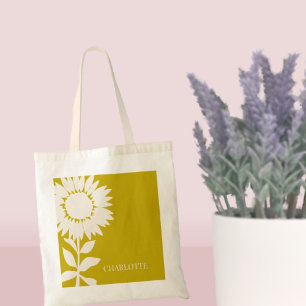 Tote Bag Tournesol moderne minimaliste Nom personnalisé