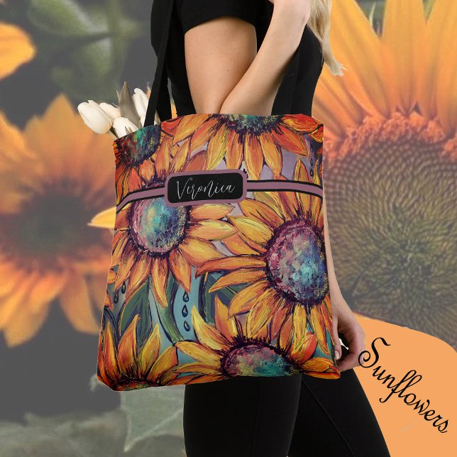 Tote Bag Tournesol Orange Bleu  (Sunflower Orange Blue Tote )