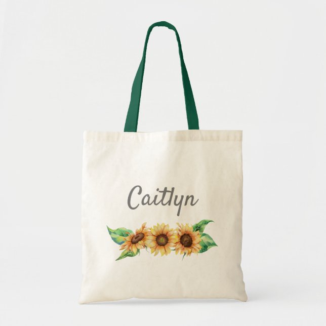 Tote Bag Tournesol Rustique Nom Monogramme Dames Eco (Devant)