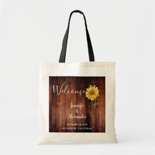 Tote Bag Tournesol rustique sur bois mariage de bienvenue