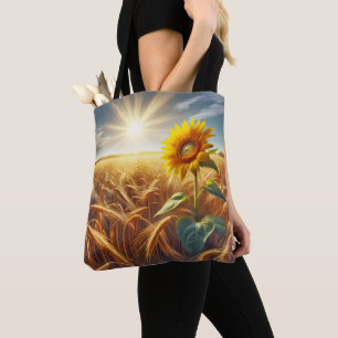 Tote Bag Tournesol Solitaire En Champ De Blé