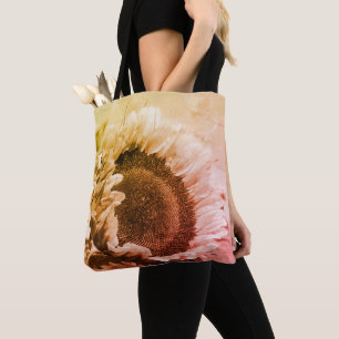 Tote Bag Tournesol souriant en noir et blanc en détresse