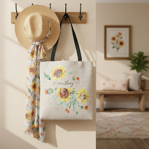 Tote Bag Tournesols aquarelle personnalisés   