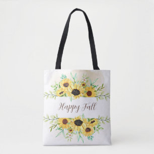 Tote Bag Tournesols d'automne cadre avec texte personnalisa